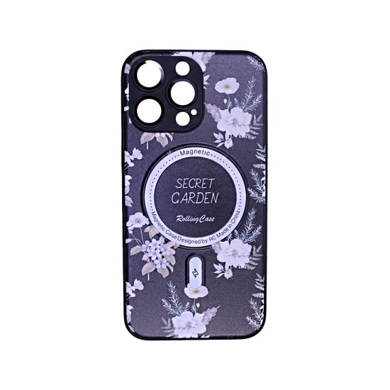 Capa Magnetic com Desenho De Flores para Apple iPhone 14 Pro Max Preto